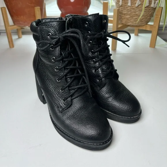 Steve Madden platform chunky Black Leather Ankle Boots 6 - Picture 2 of 8